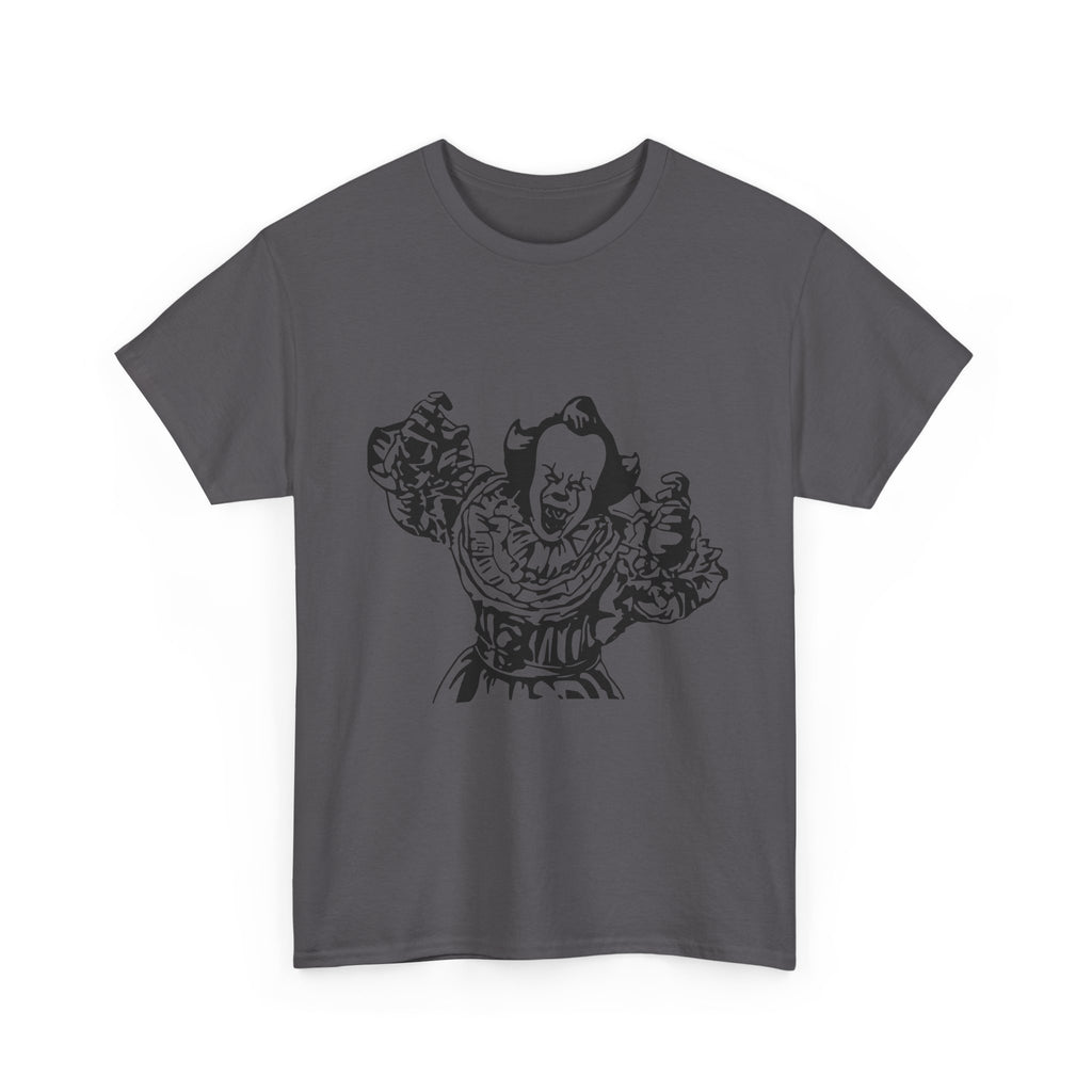 Clown Graphic Tee — Vintage Horror Pennywise-Style Black Illustration