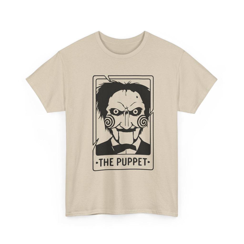 Horror Puppet Graphic Tee — "The Puppet" Vintage Creepy Mask T‑Shirt
