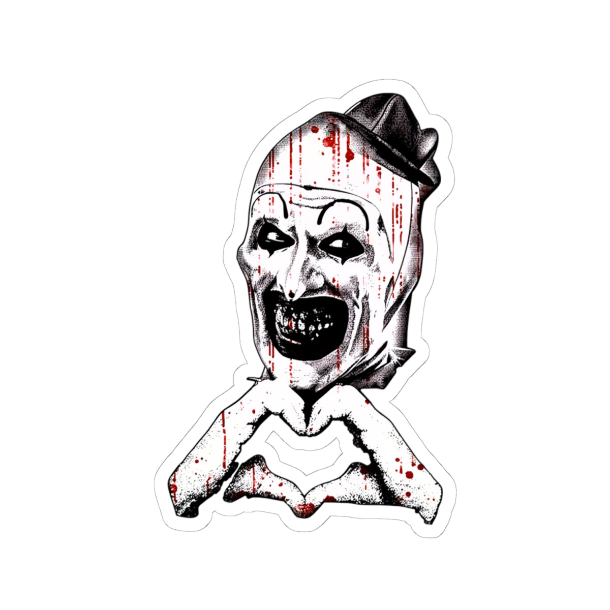 Horror Clown Kiss-Cut Sticker — Bloody Heart-Hand Zombie Joker Decal