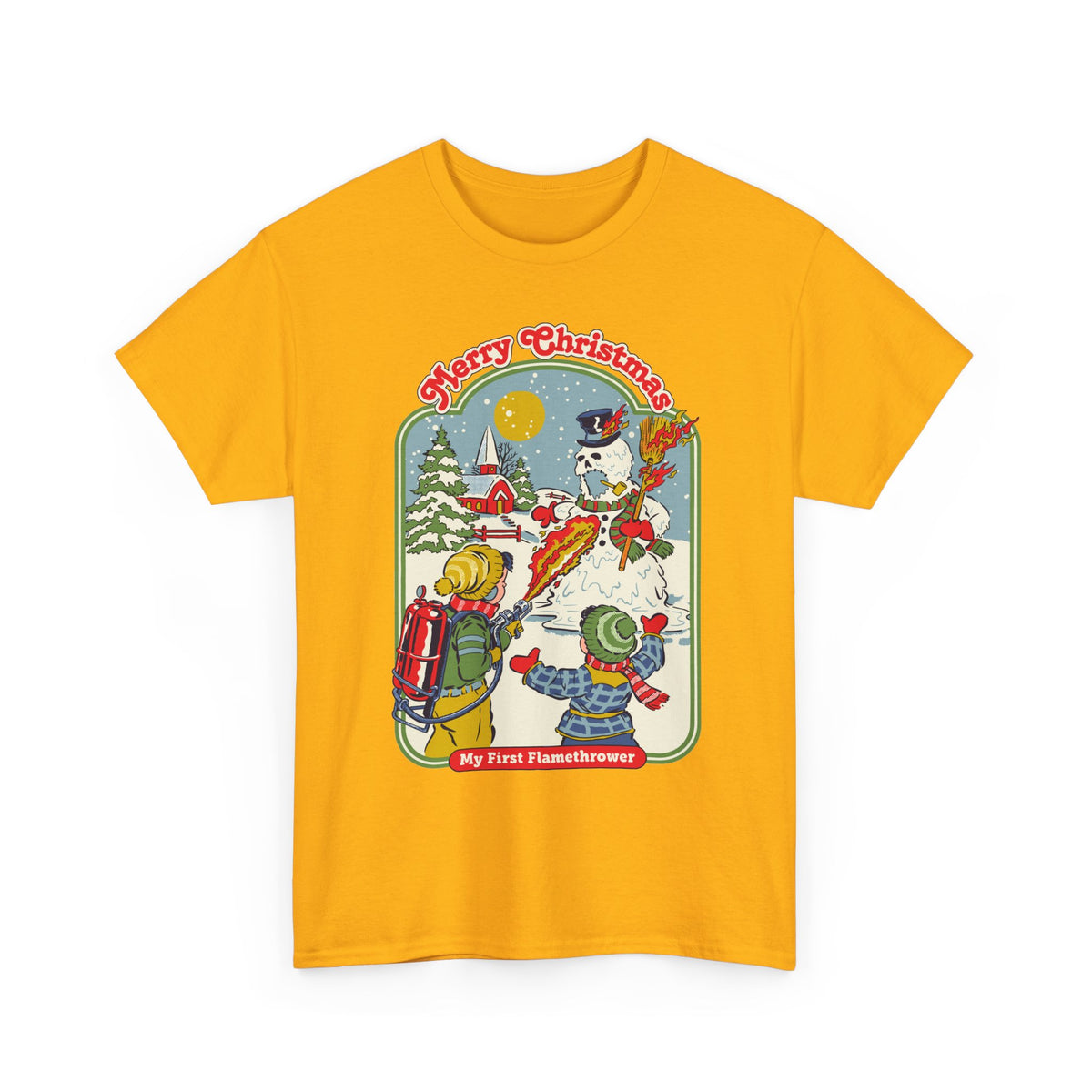 Christmas Kids Tee — 'Merry Christmas' Vintage Snowman Sledding Design