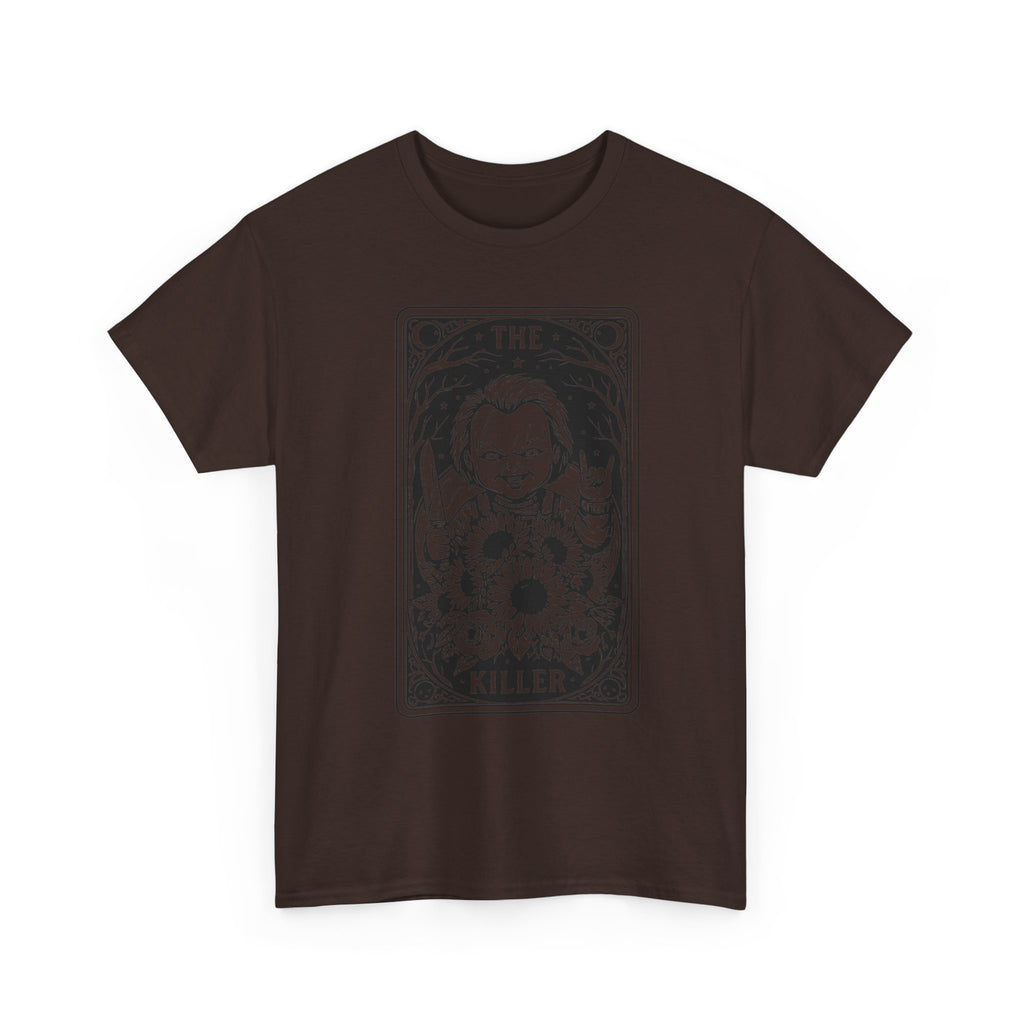 Killer Tarot Tee — Black & White Occult Sunflower Graphic T-Shirt