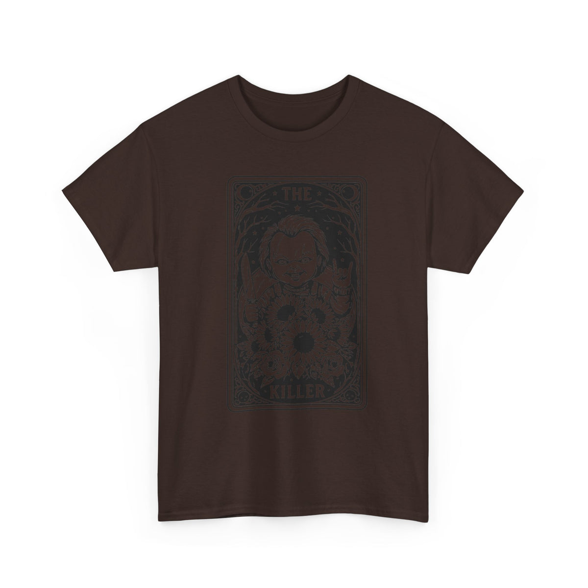 Killer Tarot Tee — Black & White Occult Sunflower Graphic T-Shirt
