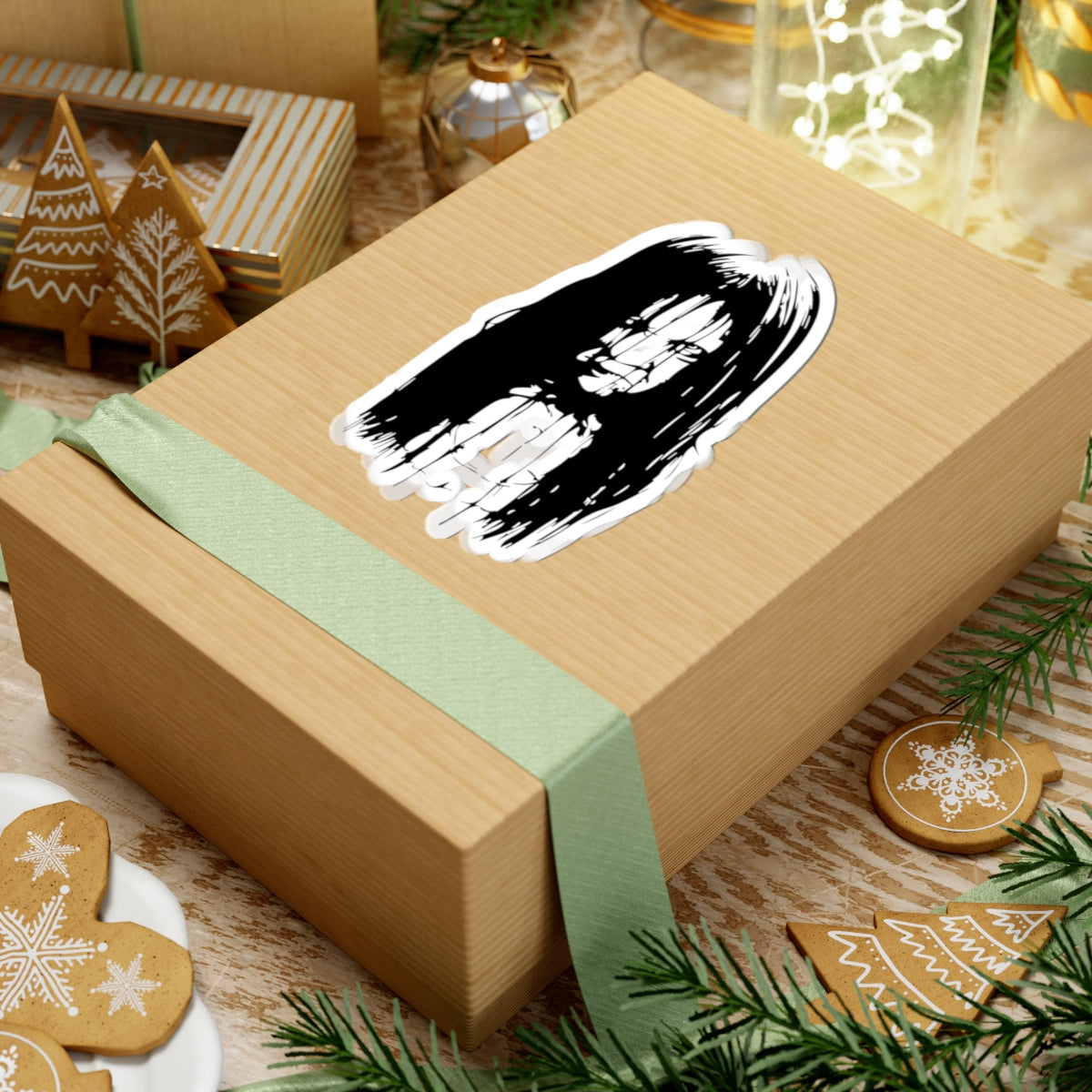 Creepy Girl Horror Sticker — Scary Black & White Kiss-Cut Decal for Laptops, Skateboards & Halloween