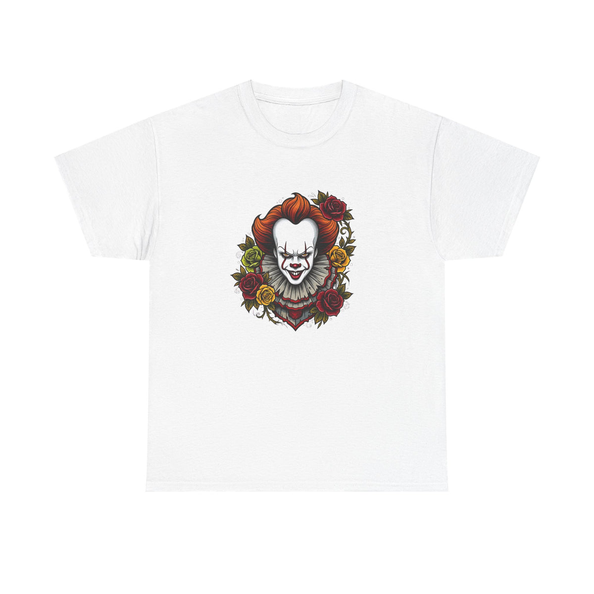 Horror Clown Tee — Pennywise Floral Portrait Graphic T-Shirt