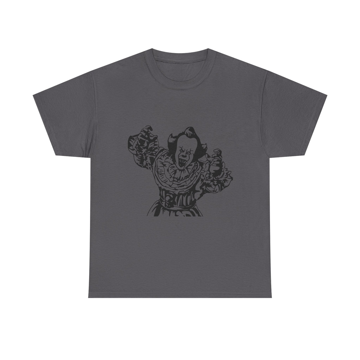 Clown Graphic Tee — Vintage Horror Pennywise-Style Black Illustration
