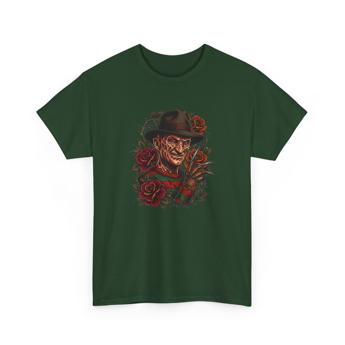 Horror Rose Tee — Vintage Freddy-Inspired Nightmare Skull Graphic T-Shirt