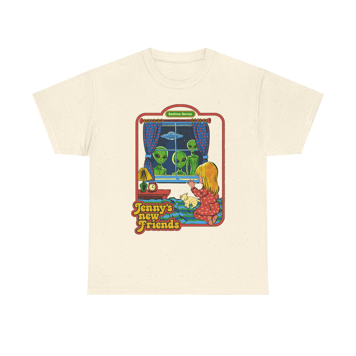 Vintage Kid & Aliens Tee — "Jenny's New Friends" Retro Graphic T-Shirt