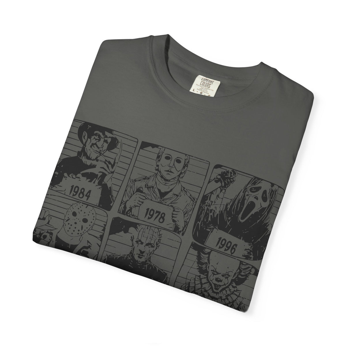 Horror Manga Years Grid T-Shirt — Vintage Anime Faces 1973–2002