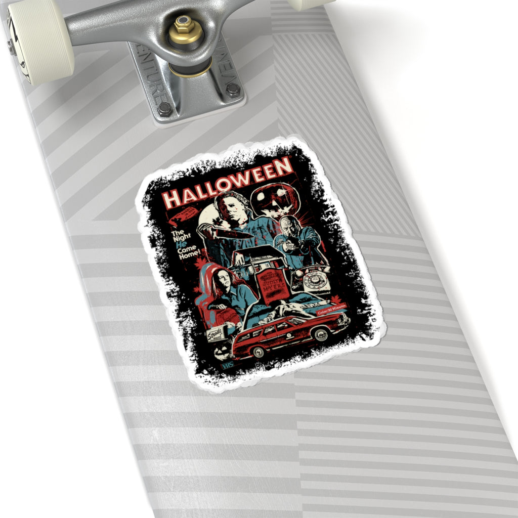 Halloween Horror Collage Kiss-Cut Sticker — Michael Myers Retro Movie Poster Design