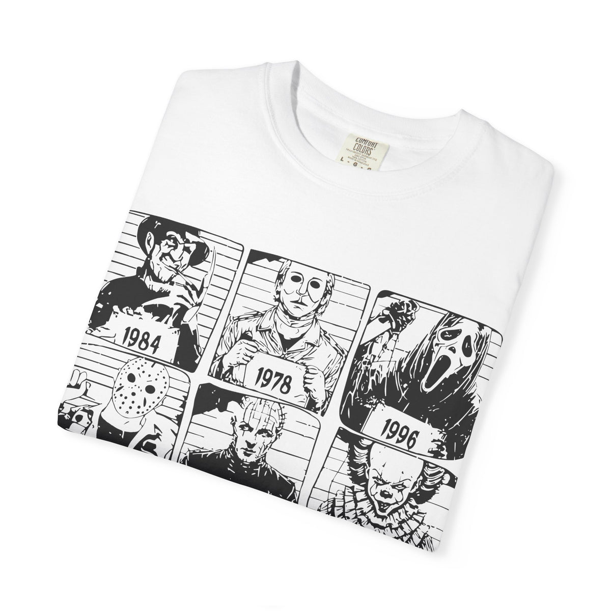 Horror Manga Years Grid T-Shirt — Vintage Anime Faces 1973–2002