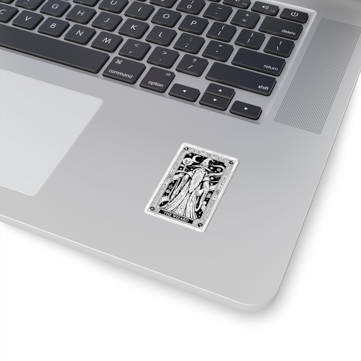 Wizard Tarot Kiss-Cut Sticker — Mystical Black & White Mage Design