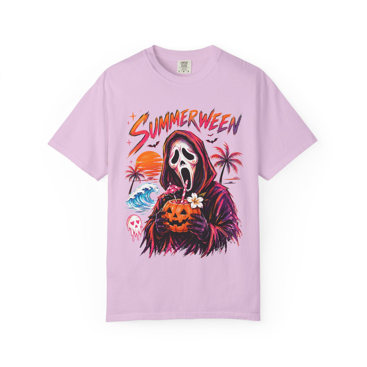Summerween T-Shirt — Retro Horror Scream Mask Pumpkin Tee