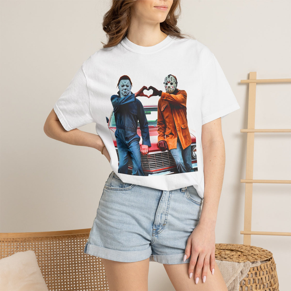 Horror Movie Duo Graphic T-Shirt — Michael & Jason Car Scene