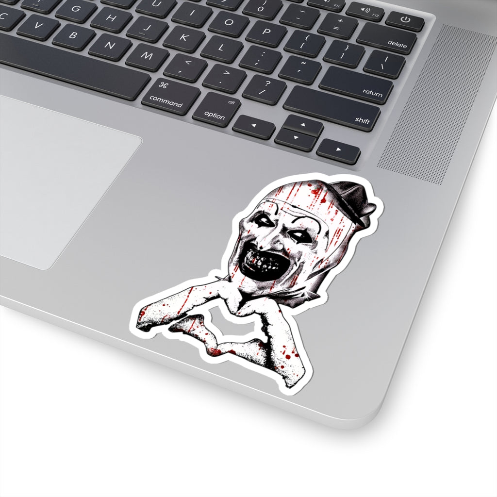 Horror Clown Kiss-Cut Sticker — Bloody Heart-Hand Zombie Joker Decal