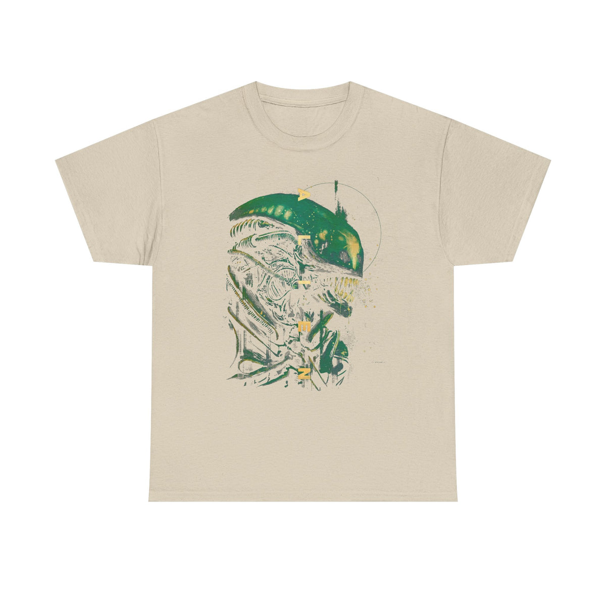 Alien Skull Graphic T-Shirt – Green Sci‑Fi Predator Illustration Tee