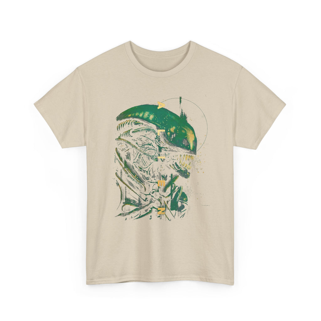 Alien Skull Graphic T-Shirt – Green Sci‑Fi Predator Illustration Tee