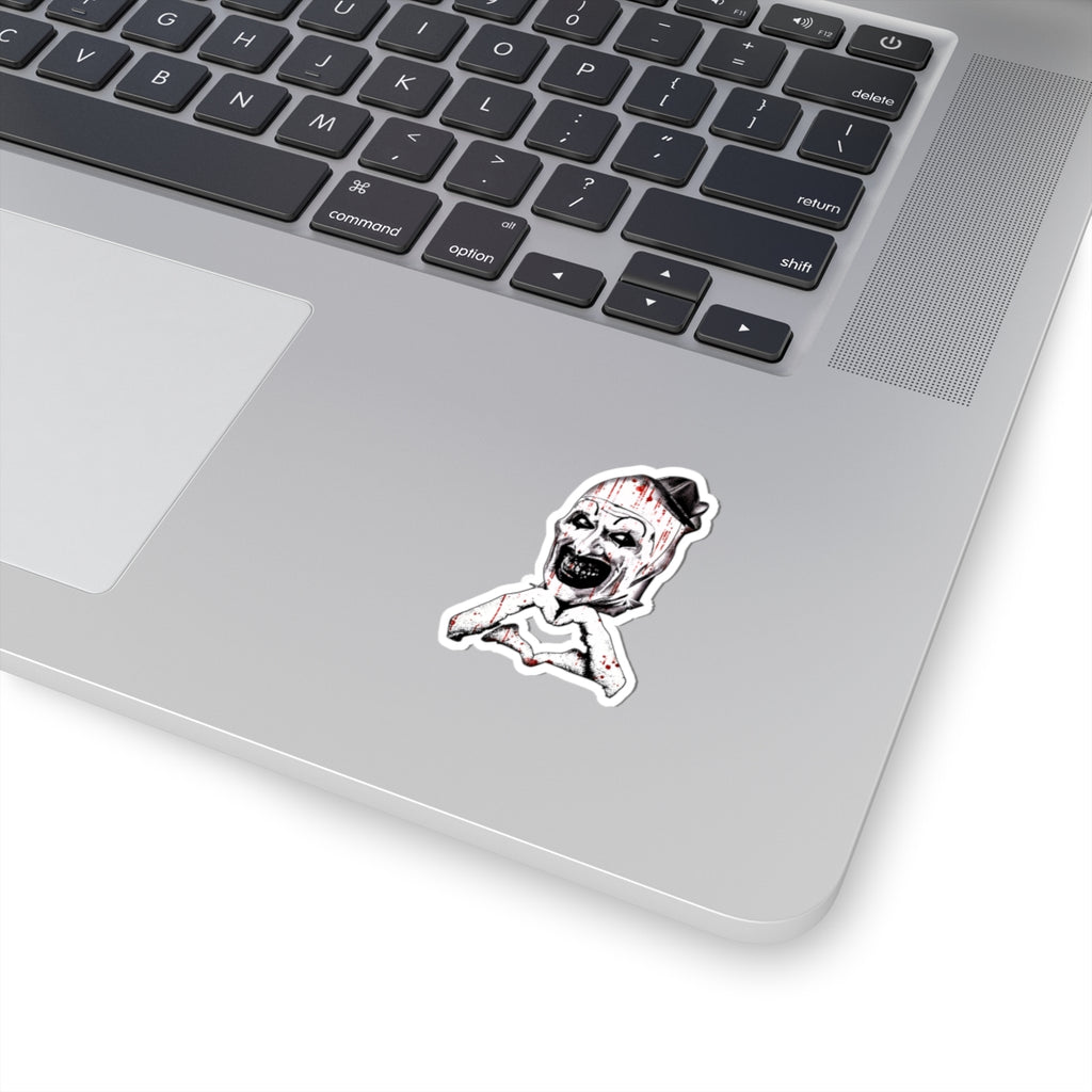 Horror Clown Kiss-Cut Sticker — Bloody Heart-Hand Zombie Joker Decal