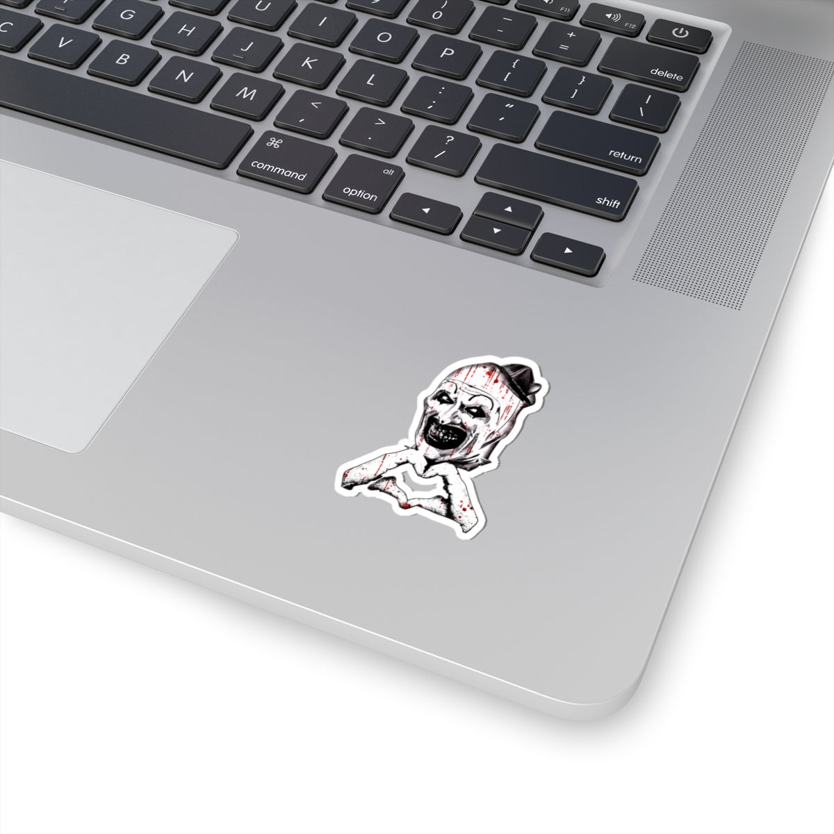 Horror Clown Kiss-Cut Sticker — Bloody Heart-Hand Zombie Joker Decal