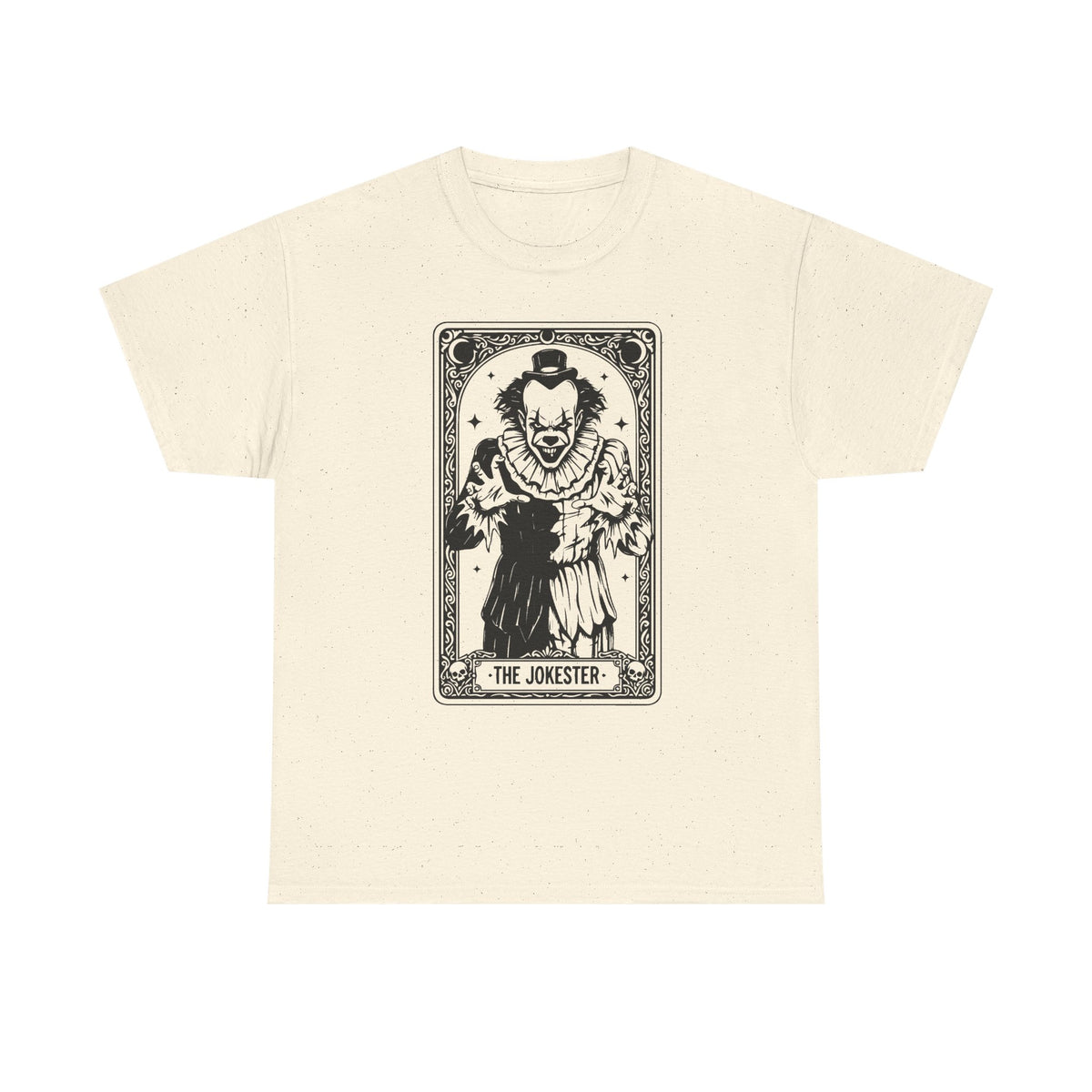 The Jokester Tarot Tee — Vintage Black & White Clown Graphic T‑Shirt
