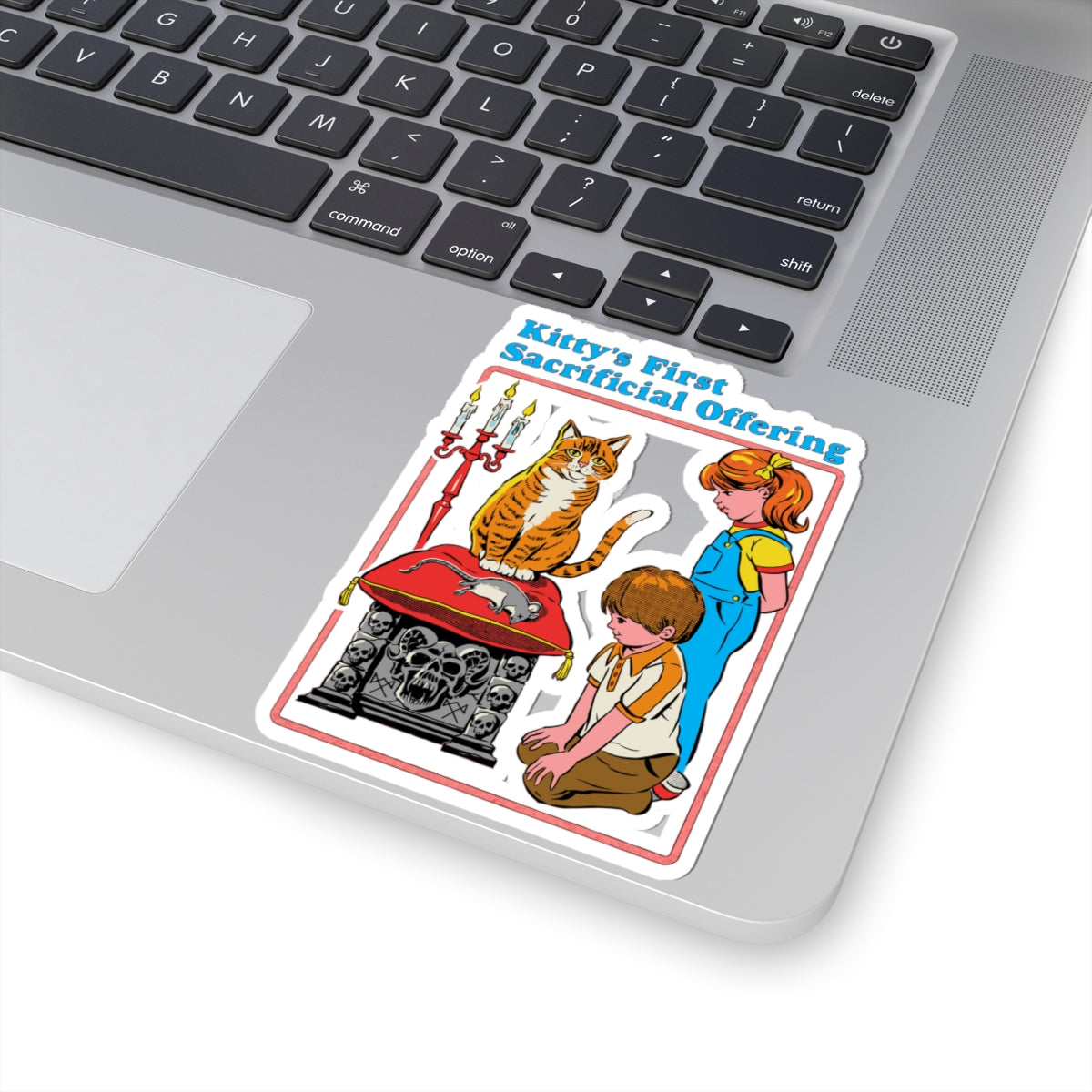 Kiss-Cut Sticker — "Kitty's First Sacrificial Offering" Retro Horror Cat Illustration