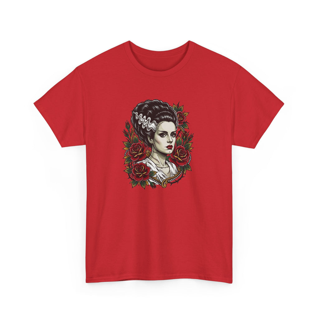 Bride of Frankenstein Tee — Gothic Portrait with Red Roses