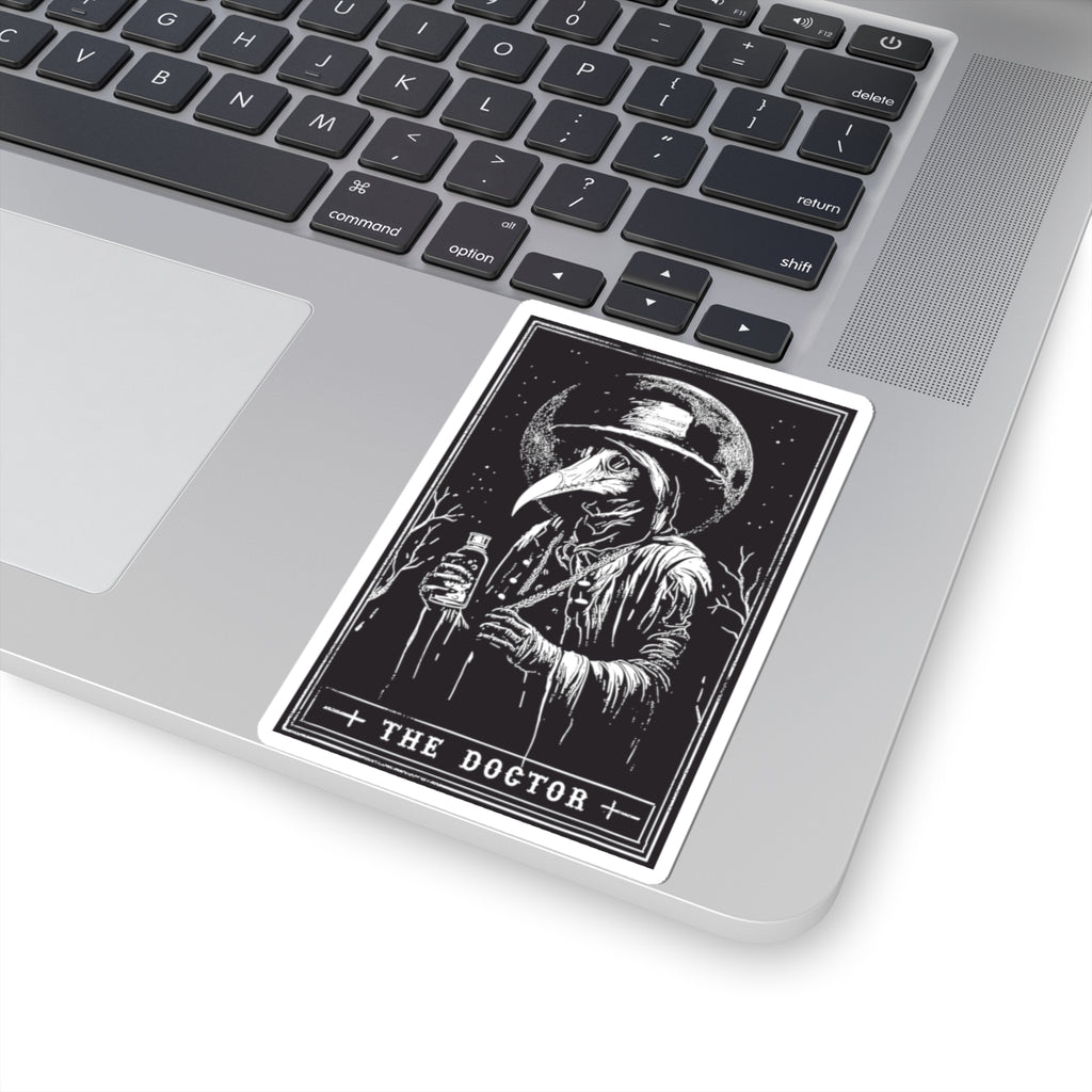 Plague Doctor Tarot-Style Kiss-Cut Sticker — Gothic Vintage Illustration