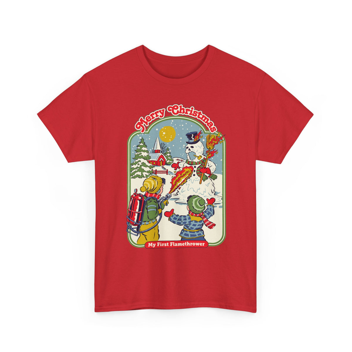 Christmas Kids Tee — 'Merry Christmas' Vintage Snowman Sledding Design