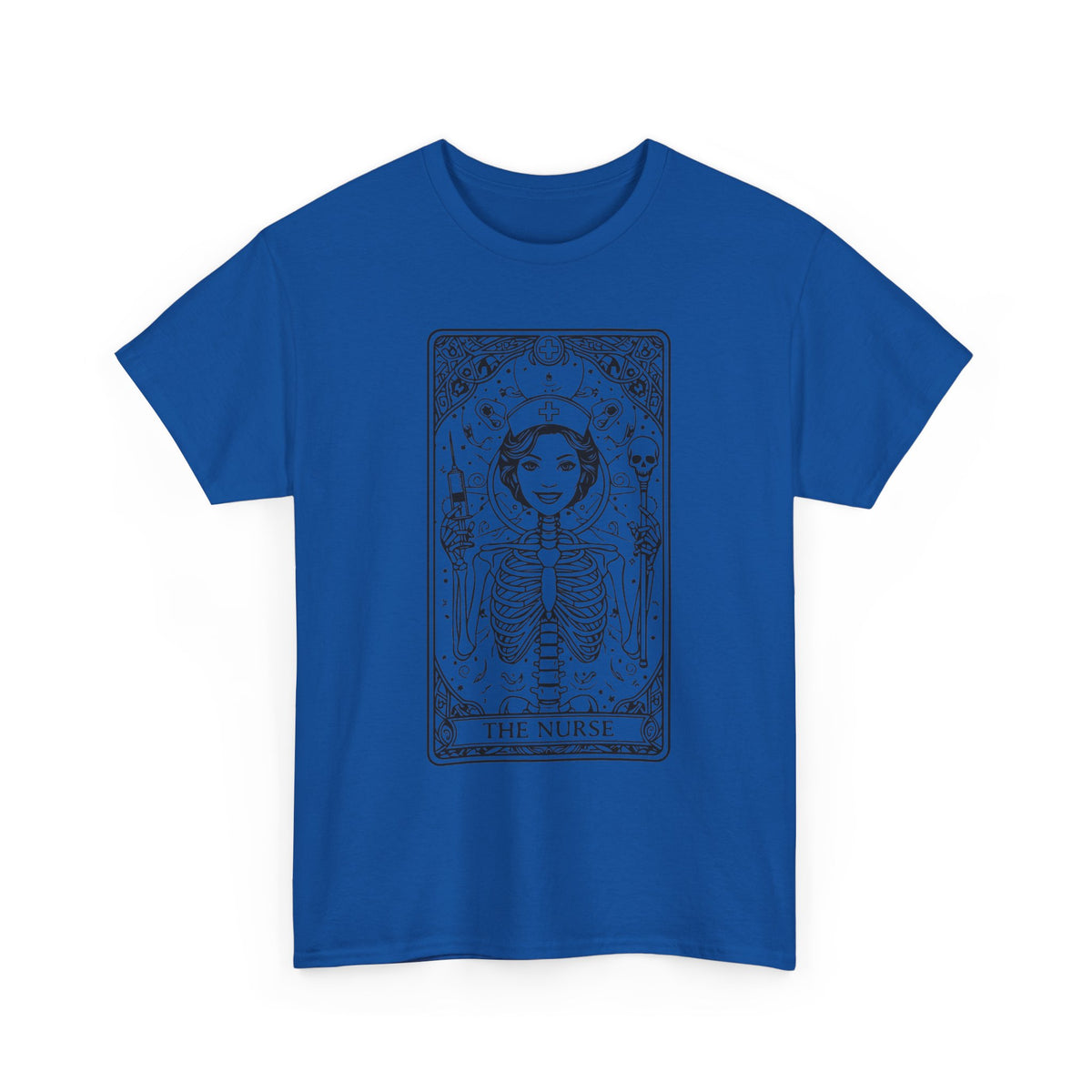 Tarot Nurse Graphic Tee — 'The Nurse' Skeleton Card T-Shirt