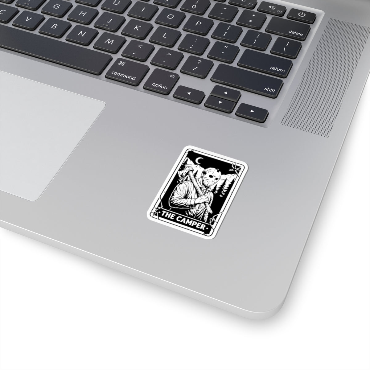 The Camper Kiss-Cut Sticker — Jason Horror Cabin Sticker for Laptops & Gear