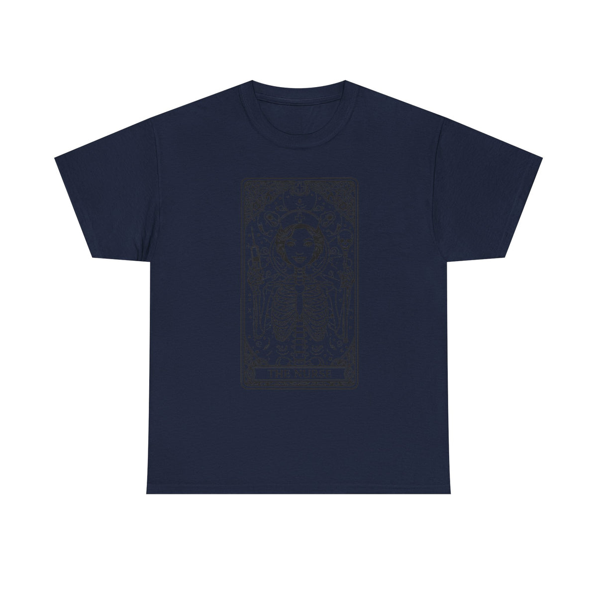 Tarot Nurse Graphic Tee — 'The Nurse' Skeleton Card T-Shirt