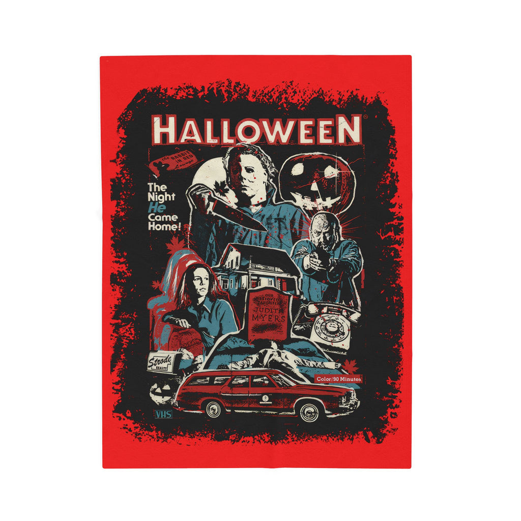 Halloween Movie Velveteen Plush Blanket – Retro Michael Myers Collage