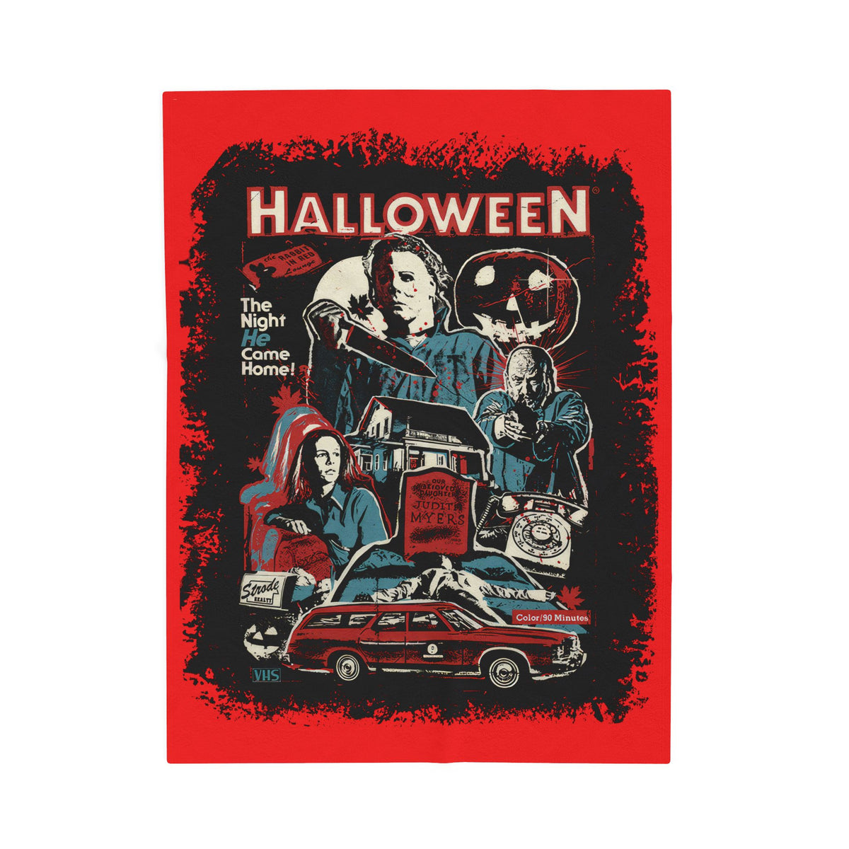 Halloween Movie Velveteen Plush Blanket – Retro Michael Myers Collage