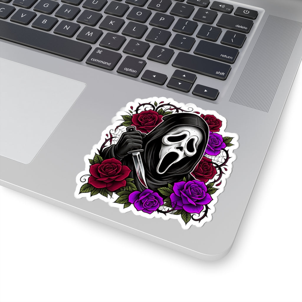 Sticker — Scream Mask Knife with Red & Purple Roses Kiss-Cut Sticker