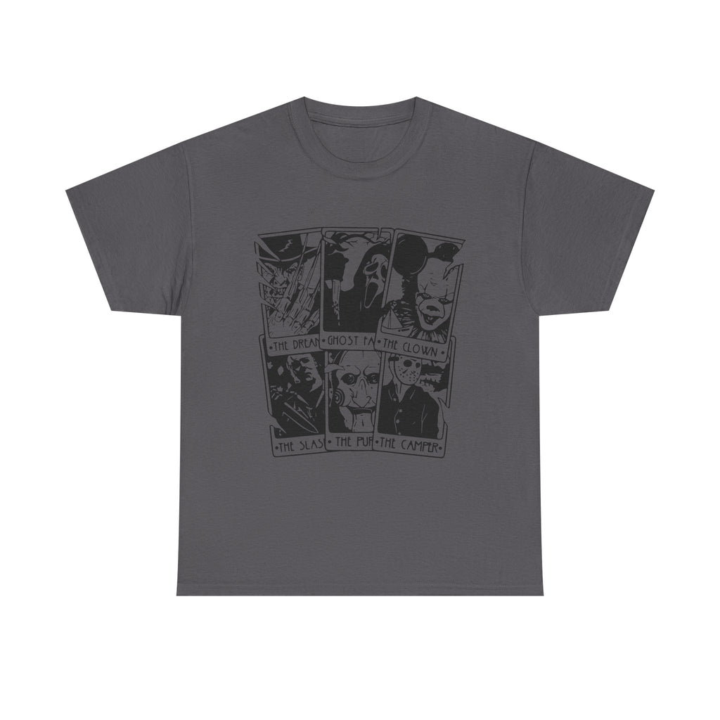 Horror Comic Panel T-Shirt — Ghost, Clown & Skull Graphic Tee
