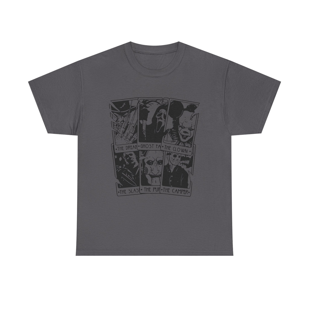 Horror Comic Panel T-Shirt — Ghost, Clown & Skull Graphic Tee