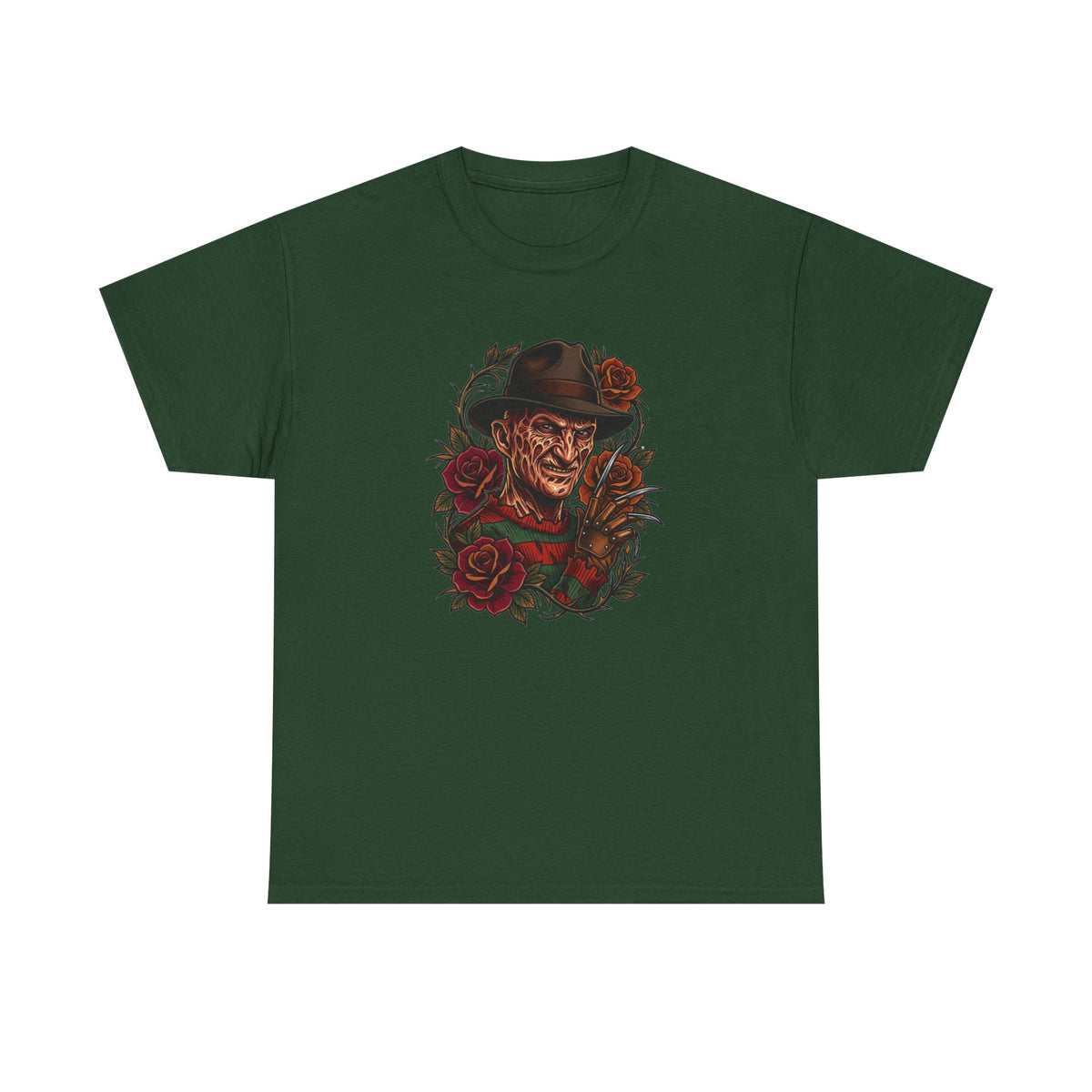 Horror Rose Tee — Vintage Freddy-Inspired Nightmare Skull Graphic T-Shirt
