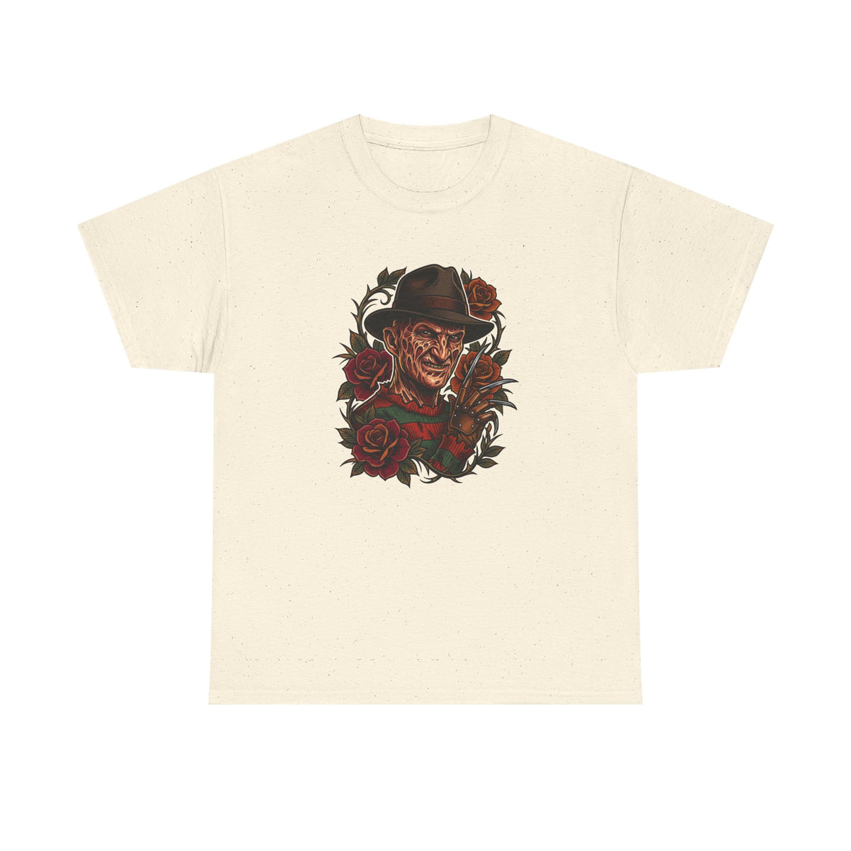 Horror Rose Tee — Vintage Freddy-Inspired Nightmare Skull Graphic T-Shirt