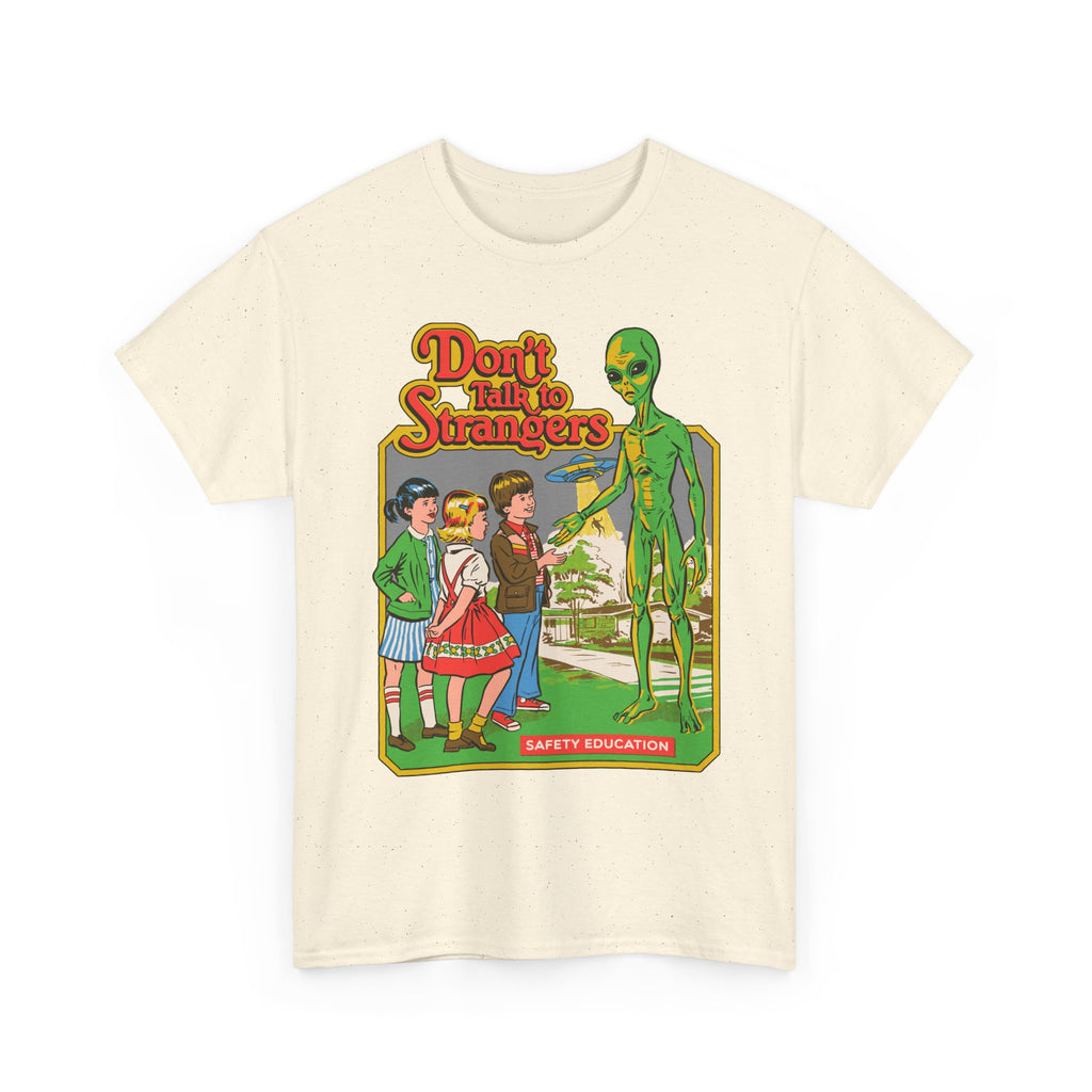Alien Safety Retro Tee — "Don't Talk to Strangers" Graphic T-Shirt