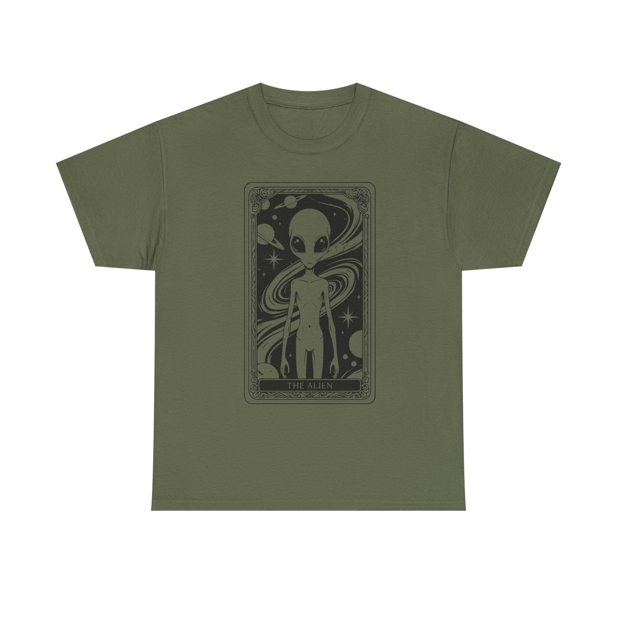 Alien Tarot Graphic Tee — Cosmic Space Alien Illustration Shirt