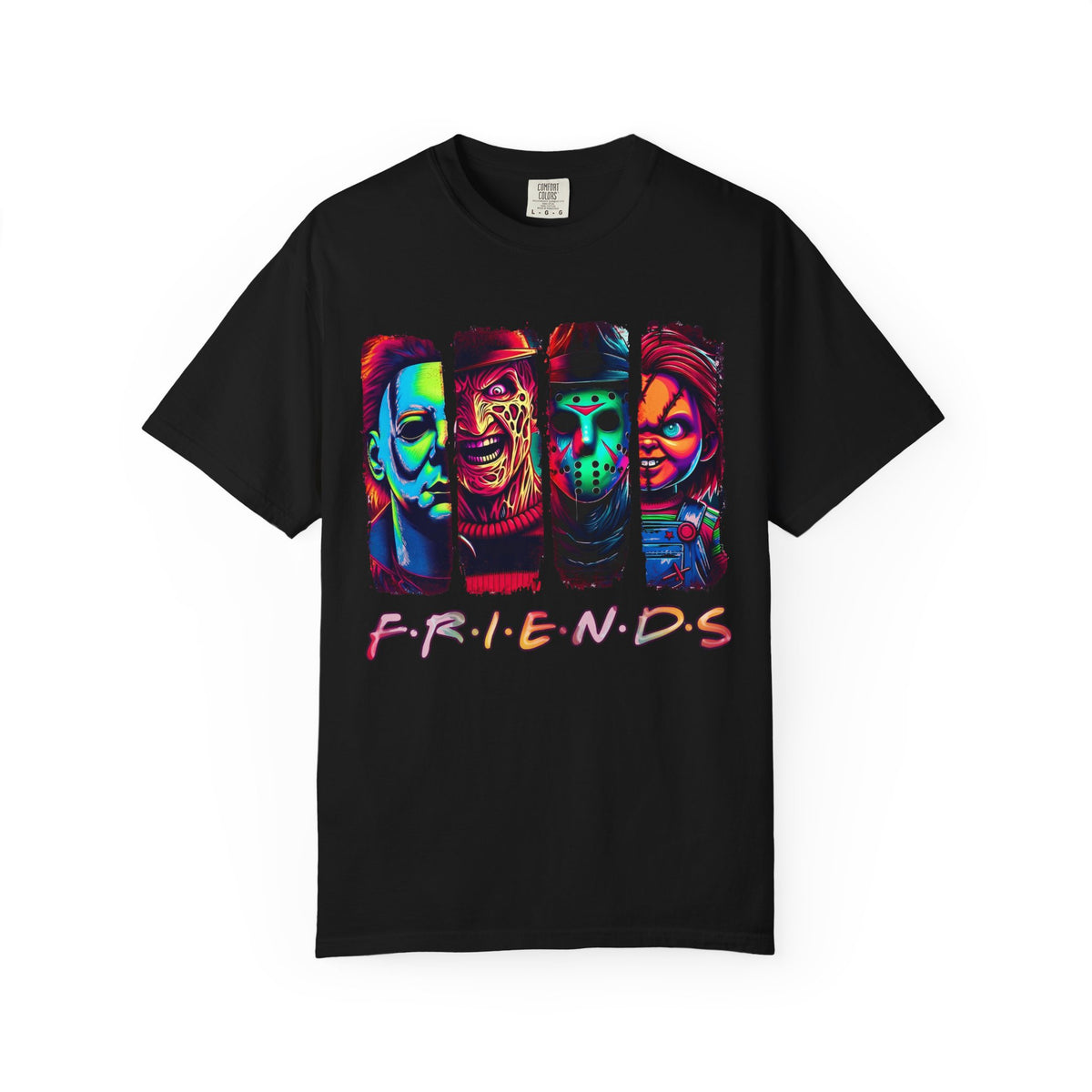 Horror Icons "F.R.I.E.N.D.S" T-Shirt — Neon Slasher Movie Crew Tee