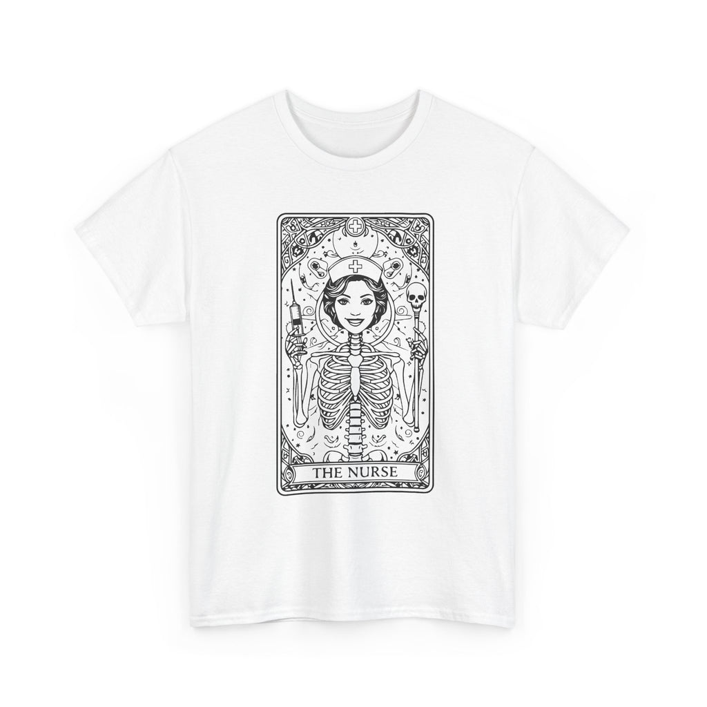 Tarot Nurse Graphic Tee — 'The Nurse' Skeleton Card T-Shirt
