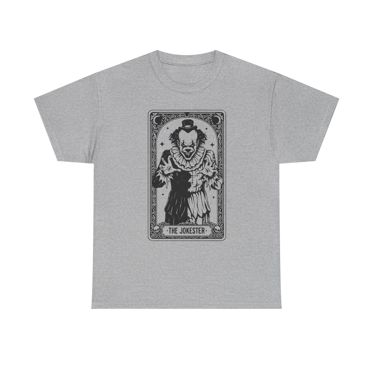 The Jokester Tarot Tee — Vintage Black & White Clown Graphic T‑Shirt
