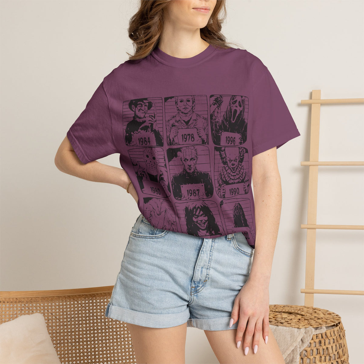 Horror Manga Years Grid T-Shirt — Vintage Anime Faces 1973–2002