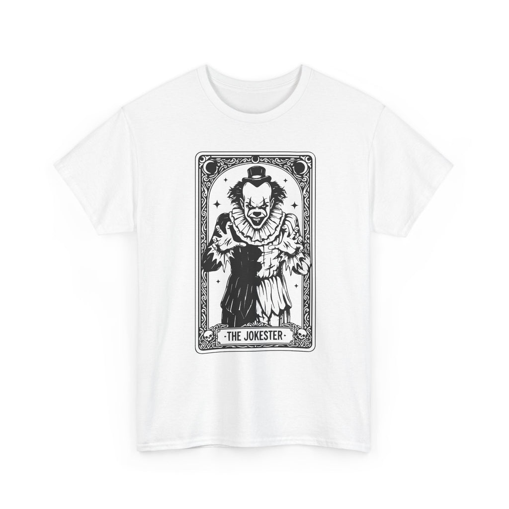 The Jokester Tarot Tee — Vintage Black & White Clown Graphic T‑Shirt