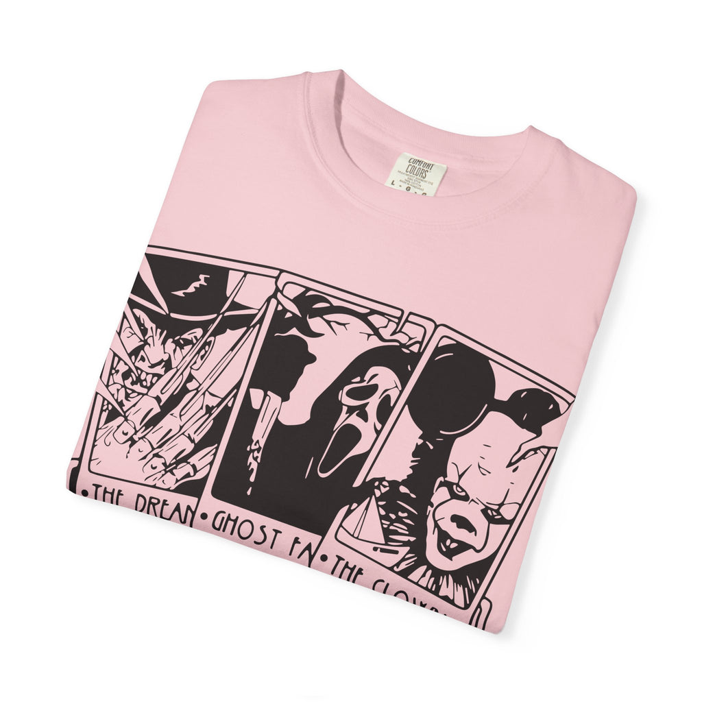 Horror Comic Panel T-Shirt — "The Dream, Ghost, Clown, Slasher, Puppet, Camper" Graphic Tee