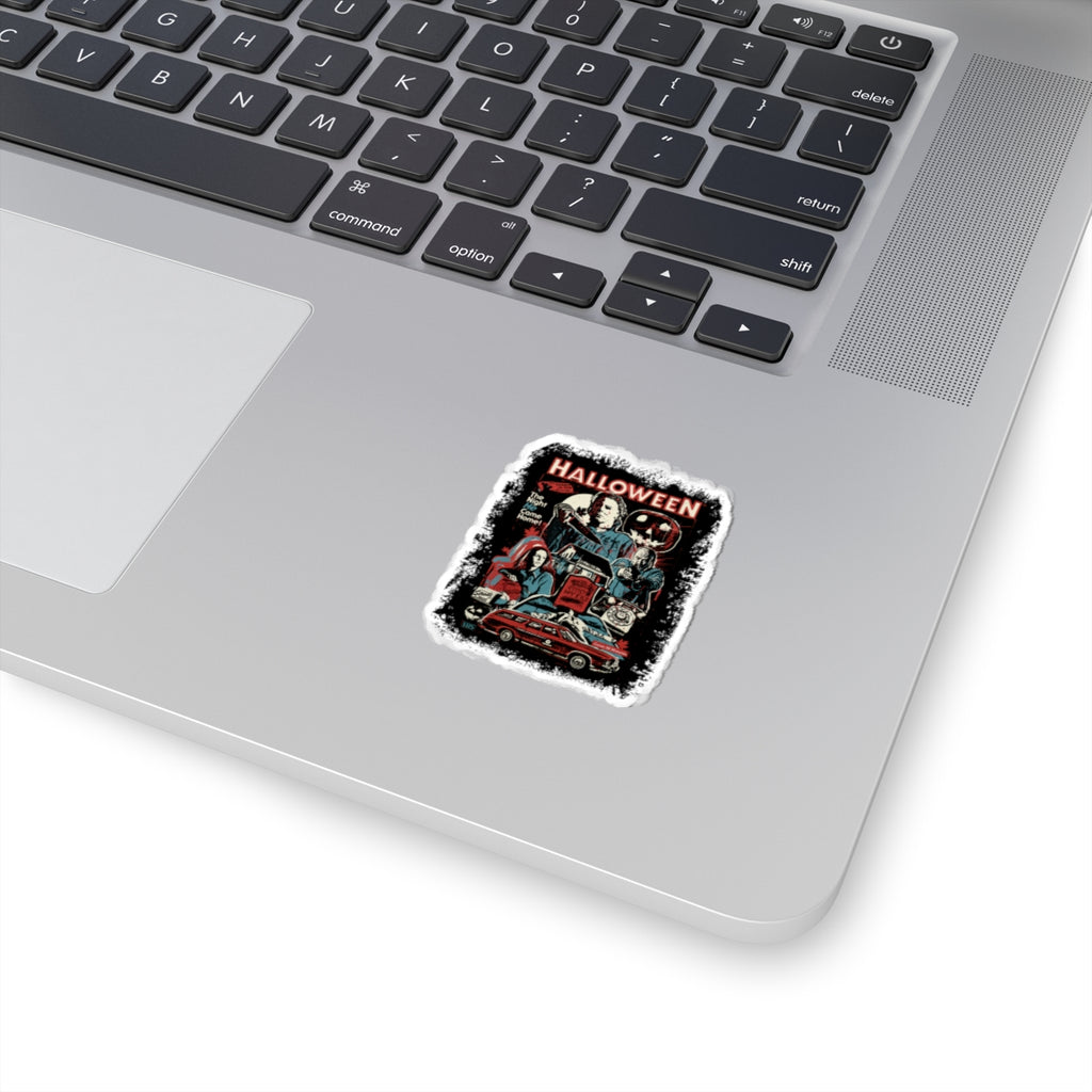 Halloween Horror Collage Kiss-Cut Sticker — Michael Myers Retro Movie Poster Design
