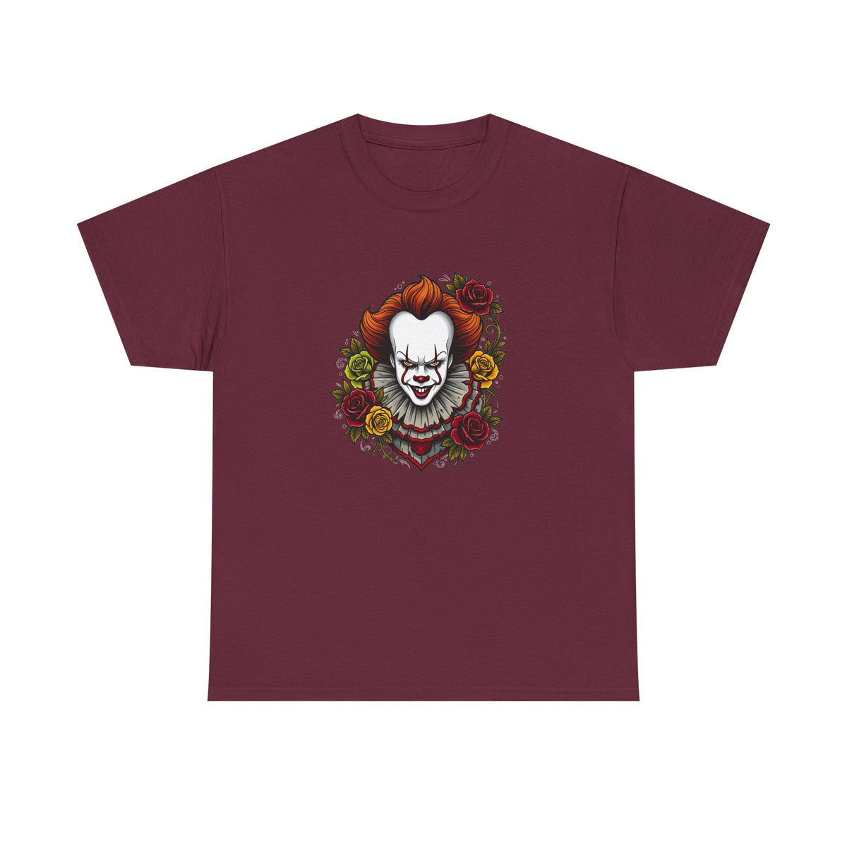 Horror Clown Tee — Pennywise Floral Portrait Graphic T-Shirt