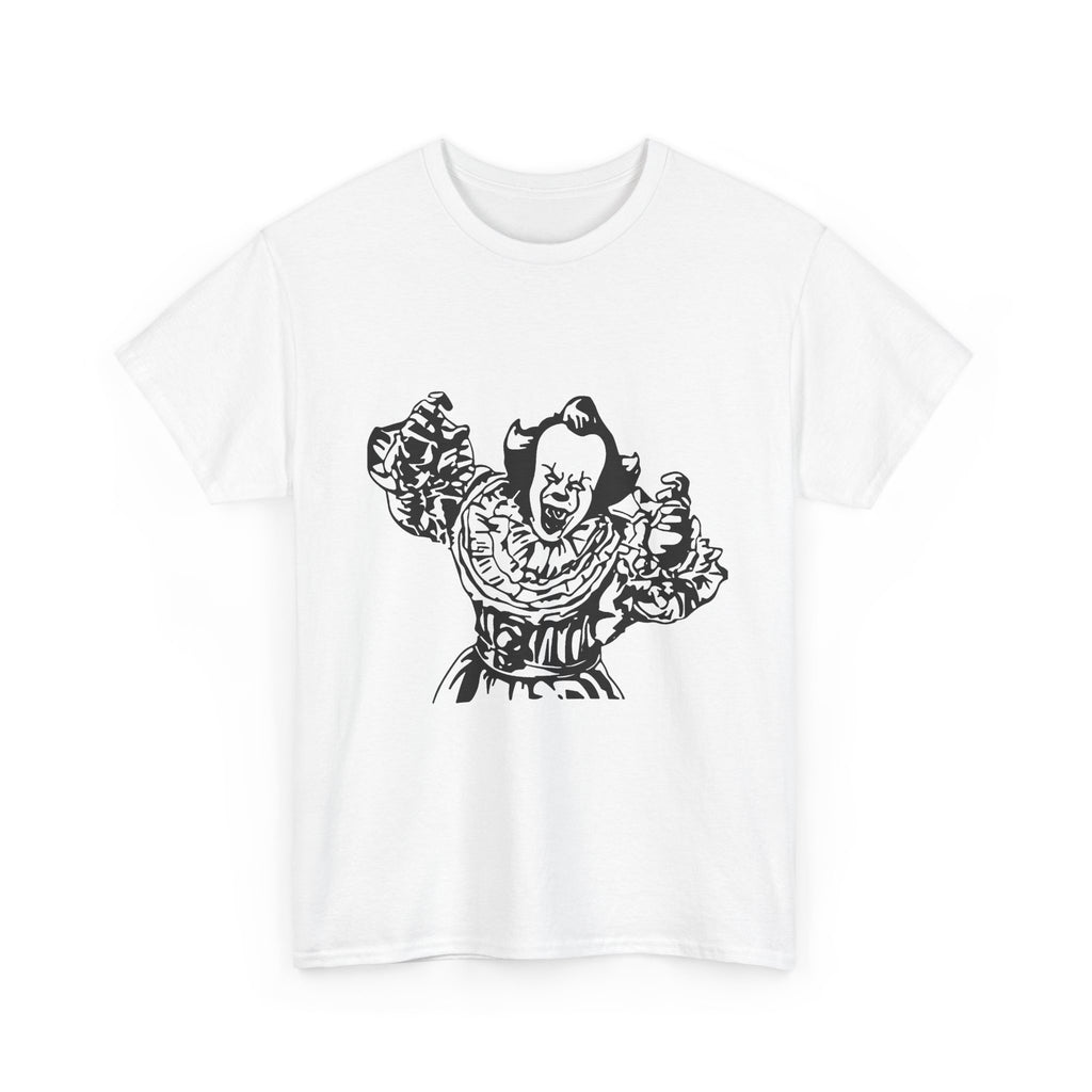 Clown Graphic Tee — Vintage Horror Pennywise-Style Black Illustration