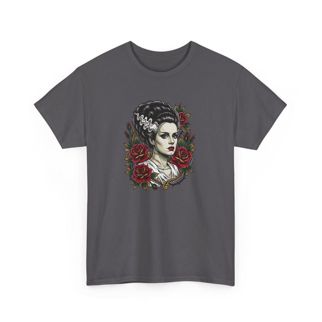 Bride of Frankenstein Tee — Gothic Portrait with Red Roses