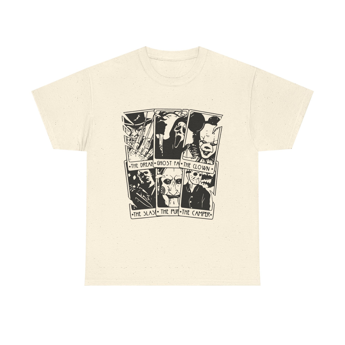 Horror Comic Panel T-Shirt — Ghost, Clown & Skull Graphic Tee